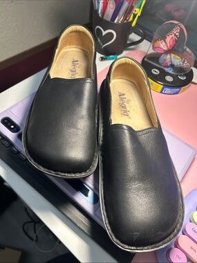 Alegria Black Leather Slip-On Shoes